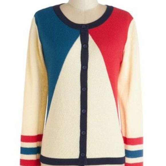 Dear Creatures Retro Style Knit Color Blocking Cardigan, Size M, NWOT - Picture 2 of 12